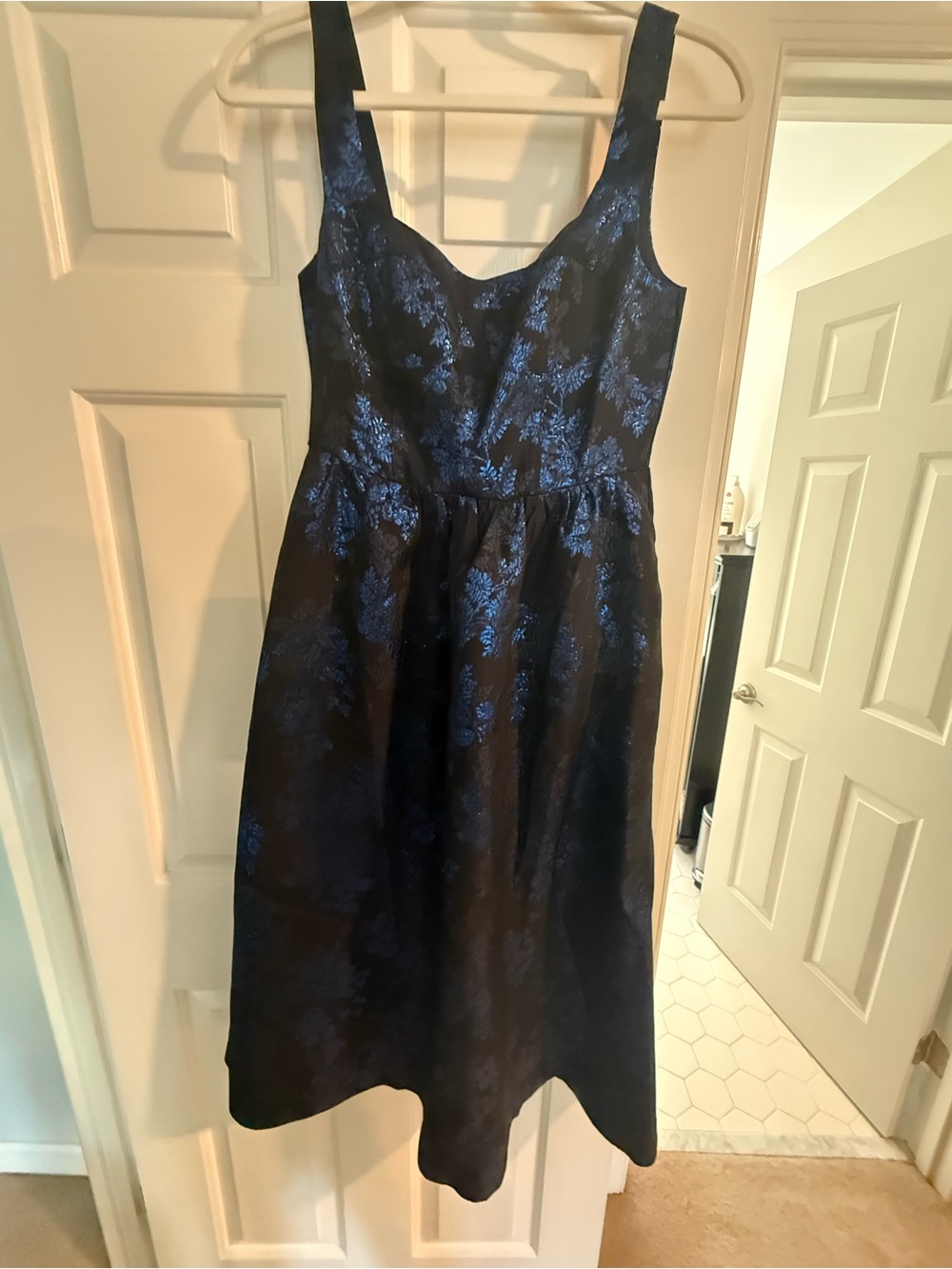 Loft Size O NWT Black and Blue Floral Fit-and-Flare Dress
